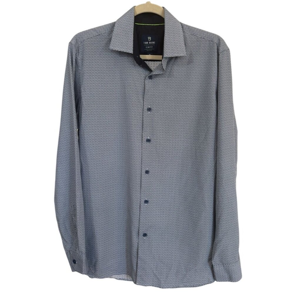 Tom Baine Mens Dress Shirt Wrinkle Free Medium Slim Fit 15 -15.5 Blue